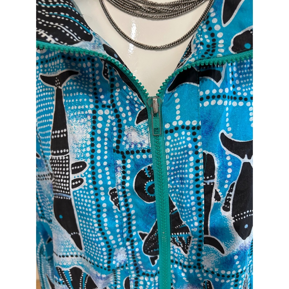 Blue Patterned Fish Print Zip-Front Jacket - Picture 2 of 4
